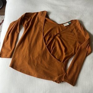 Anthropologie Rust Long Sleeve Wrap Top - 2X